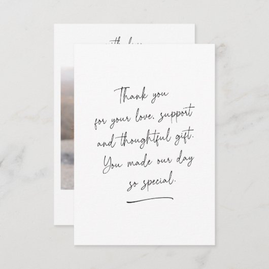 白の手書き感謝メッセージのフォトカード サンキューカード (正面/裏面)