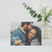 白の文字日付の結婚保存 ポストカード (スタンド正面)