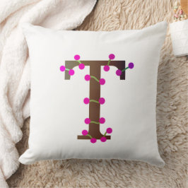 白の文字T装飾イニシャル クッション