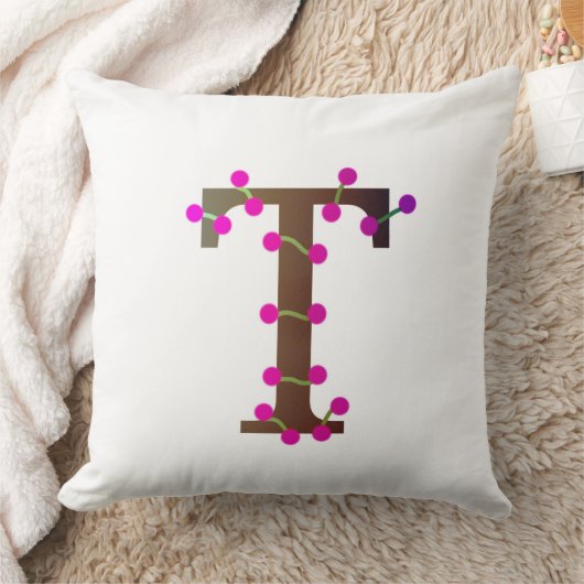 白の文字T装飾イニシャル クッション (ブランケット)