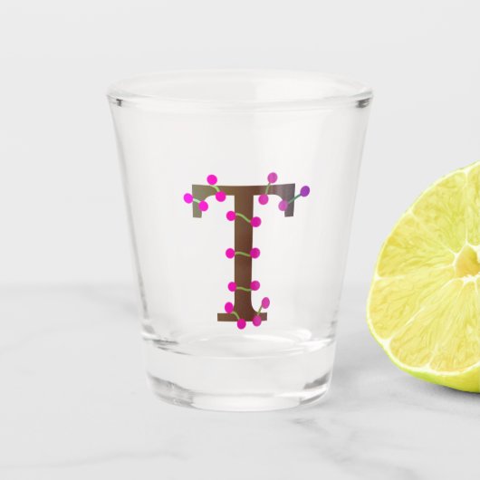 白の文字T装飾イニシャル ショットグラス (正面)