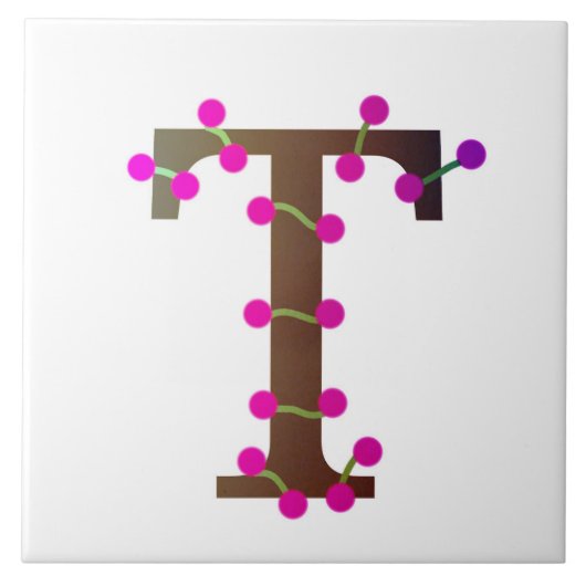 白の文字T装飾イニシャル タイル (正面)