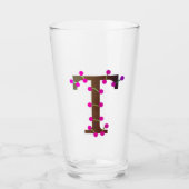 白の文字T装飾イニシャル タンブラーグラス (正面)