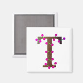 白の文字T装飾イニシャル マグネット (正面/裏面)