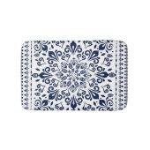 白の東洋のダマスク織の青 バスマット (正面)