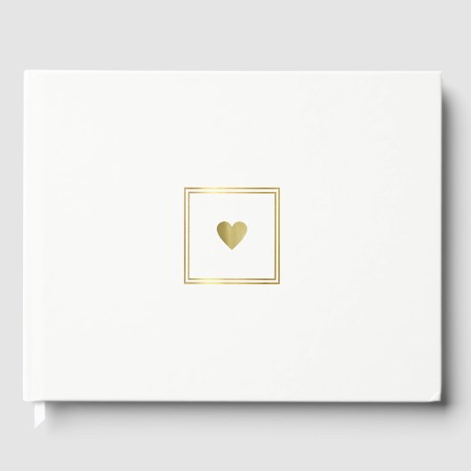 白の枠フェイク付き金ゴールドハート ゲストブック (正面)