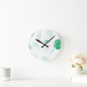 白の柔ら葉かい緑の ラウンド壁時計 (ホーム)