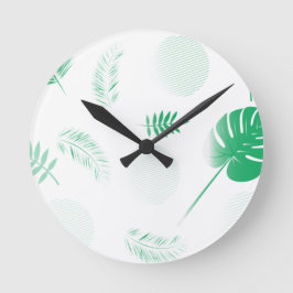 白の柔ら葉かい緑の ラウンド壁時計
