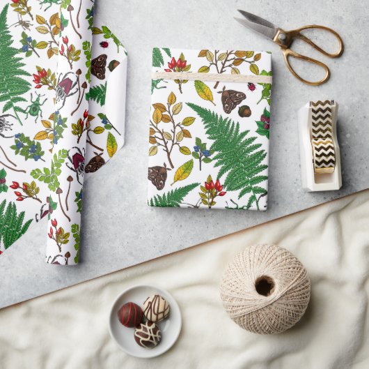 白の森の実葉、とバグ ラッピングペーパー (クラフト)