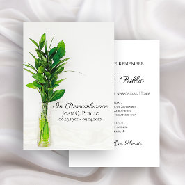 白の死者慰霊記念碑に緑の草花 招待状