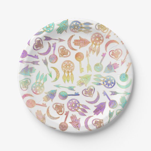 白の水彩画および金ゴールドの人気があるな記号 ペーパープレート (正面)