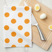 白の水玉模様の大きい-暗闇-オレンジ キッチンタオル (四つ折り)