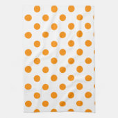 白の水玉模様の大きい-暗闇-オレンジ キッチンタオル (縦)