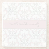 白の淡い色のなパステル調のピンクおよび灰色のアラベスク ガラスコースター (裏面)