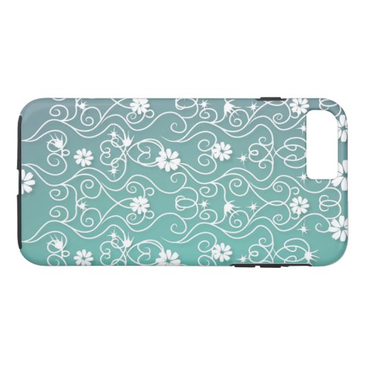 白の渦巻および花のiPhone 7の場合 Case-Mate iPhoneケース (裏面(横))