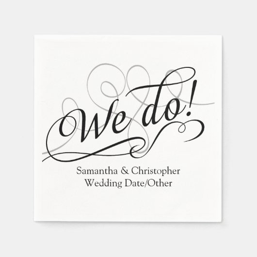 白の渦巻き結婚がスズにパーソナライズされた有利 スタンダードカクテルナプキン (正面)