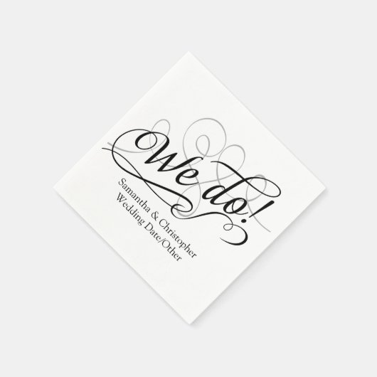 白の渦巻き結婚がスズにパーソナライズされた有利 スタンダードカクテルナプキン (角)