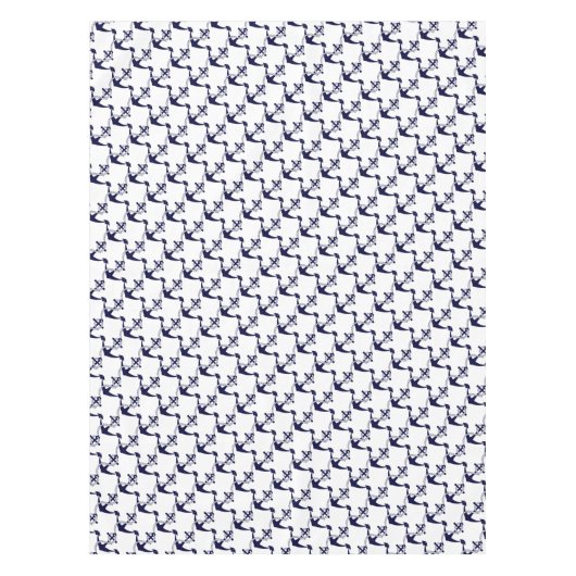 白の濃紺のいかりW/Rope テーブルクロス (正面)