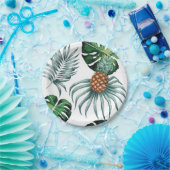 白の熱帯水彩画のパイナップル絵画 ペーパープレート (パーティー)