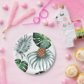 白の熱帯水彩画のパイナップル絵画 ペーパープレート (パーティー)