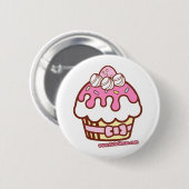 白の甘いカップケーキの円形ボタン 缶バッジ (正面&裏面)