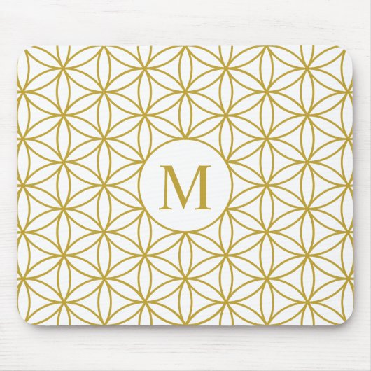 白の生命Lg Ptn (パーソナライズな)金ゴールドの花 マウスパッド (正面)