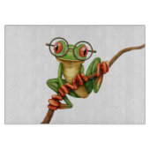 白の目ガラスを持つかわいい緑のアマガエル カッティングボード (正面)