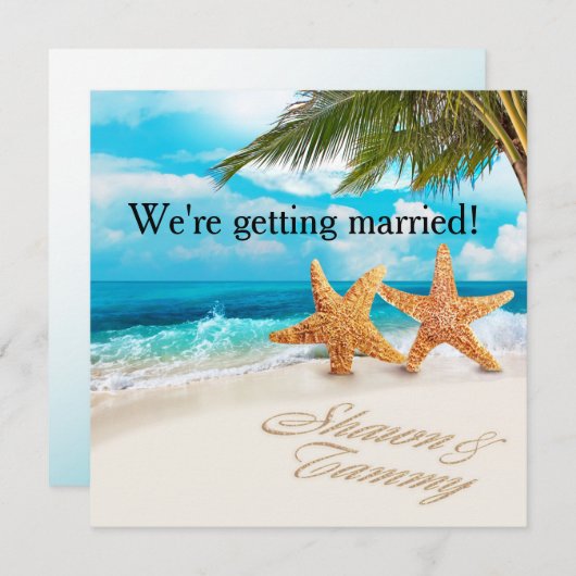 白の砂のヒトデは砂のあなたの名前のための私に尋ねます 招待状 (正面/裏面)