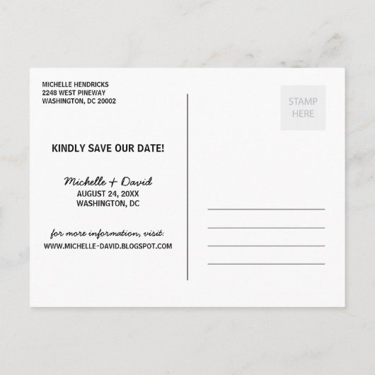 白の素朴オーバーレイ写真の保存日付 案内ポストカード (裏面)