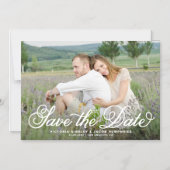 白の素朴スクリプお洒落ト写真の日付の保存 マグネット招待状 (正面)