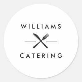 白の素朴上に十字型のフォークナイフのロゴ ラウンドシール