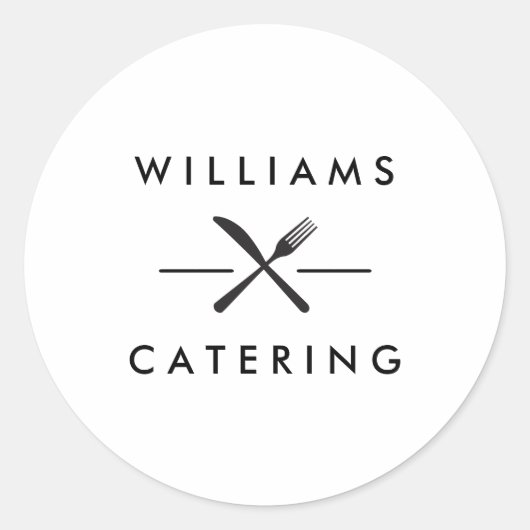 白の素朴上に十字型のフォークナイフのロゴ ラウンドシール (正面)