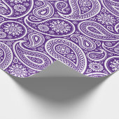 白の紫のヴィンテージペイズリーパターン ラッピングペーパー (角)