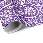 白の紫のヴィンテージペイズリーパターン ラッピングペーパー (ロールコーナー)