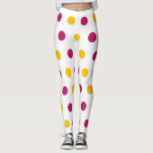 白の紫色の黄色い水玉模様、かわいくおよび粋 レギンス (正面)