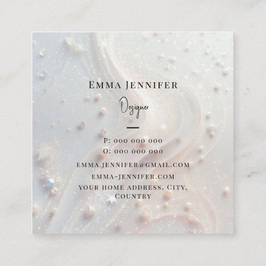 白の細かい優しいグリッター背景 スクエア名刺 (裏面)