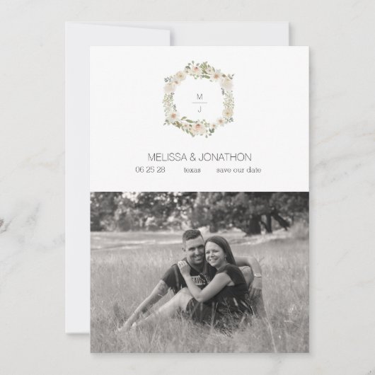 白の結婚フローラエレガントイメージ日付の保存 セーブザデート (正面)