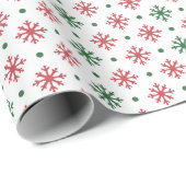 白の緑と赤の雪片 ラッピングペーパー (ロールコーナー)