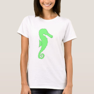 白の緑のタツノオトシゴ Tシャツ
