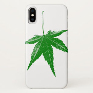 白の緑の葉 iPhone X ケース