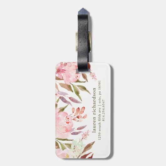 白の美しい植物の|の水彩画の花柄 ラゲッジタグ (裏面縦)