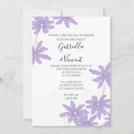 白の背景に紫のデイジー 結婚式前祝いパーティー 招待状