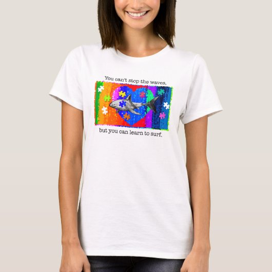 白の自閉症サメ Tシャツ (正面)