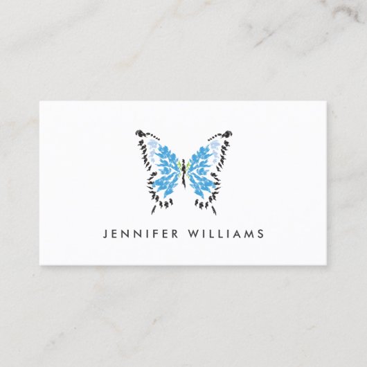 白の色彩の鮮やか青い蝶のロゴ 名刺 (正面)