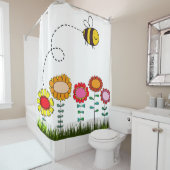 白の花の上のフレンドリーな蜂の飛行 シャワーカーテン (インサイチュ)