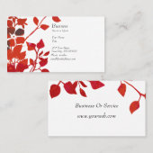 白の花の水彩画のモダンで赤い花 名刺 (正面/裏面)