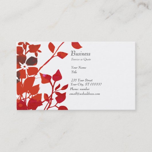 白の花の水彩画のモダンで赤い花 名刺 (正面)