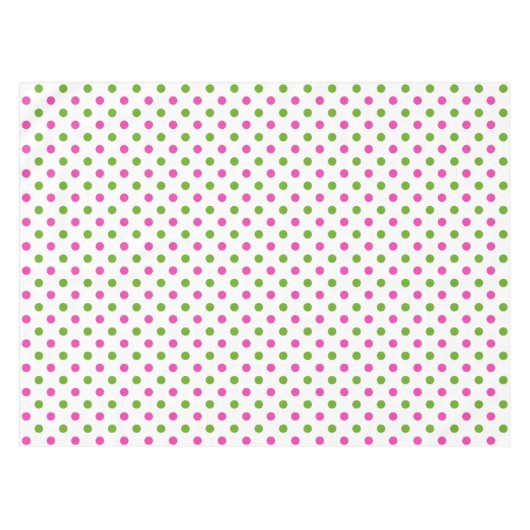 白の花型女性歌手のAppleのピンクおよび緑の水玉模様 テーブルクロス (正面(横))