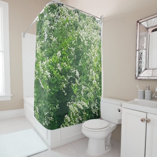 白の花柄シャワーカーテン シャワーカーテン (インサイチュ)