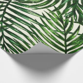 白の薄い緑の熱帯葉 ラッピングペーパー (角)